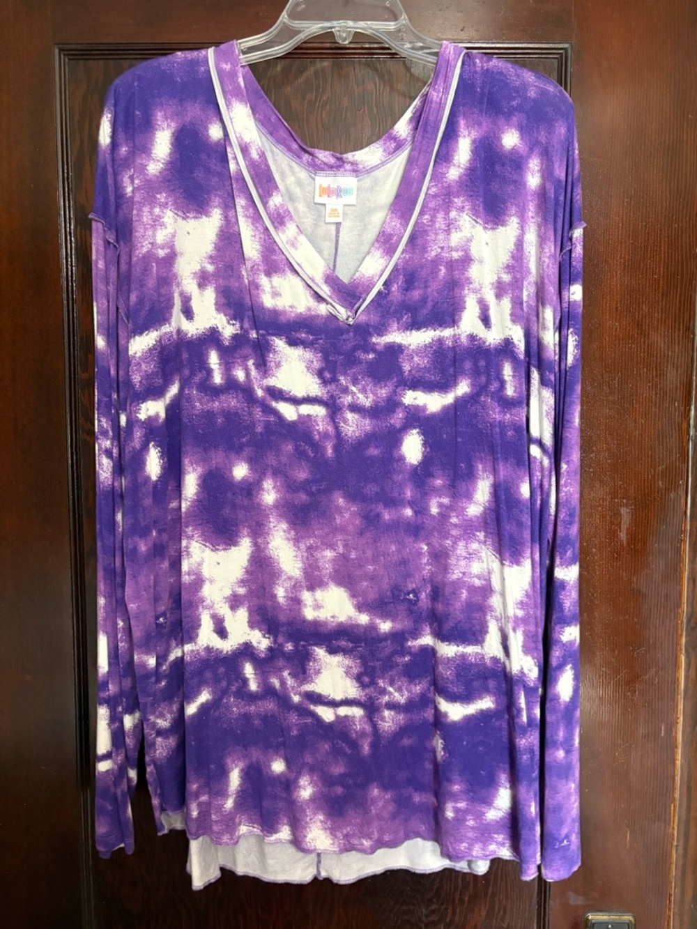 LuLaRoe Purple and White Tie-Dye Long Sleeve V-Neck Top